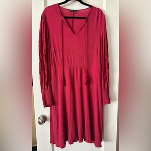 Eloquii Burgundy Embroidered Long Sleeve Fit and Flare Dress